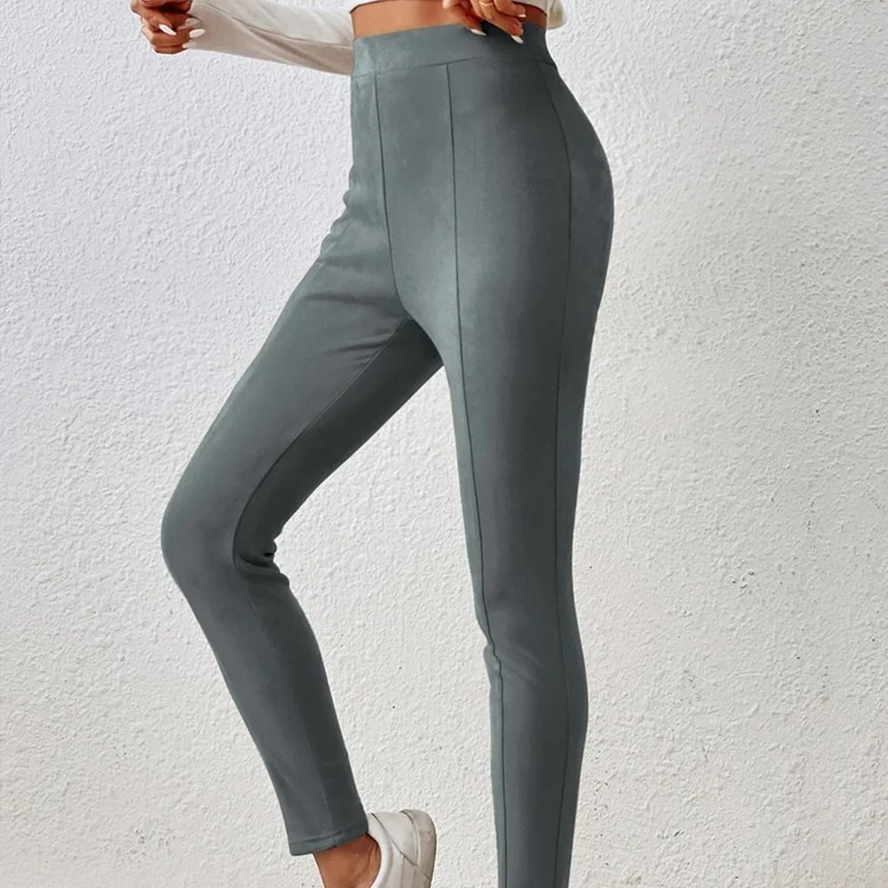 Casual Womens Solid High Waist Leggings greenish - Picture 3 of 5